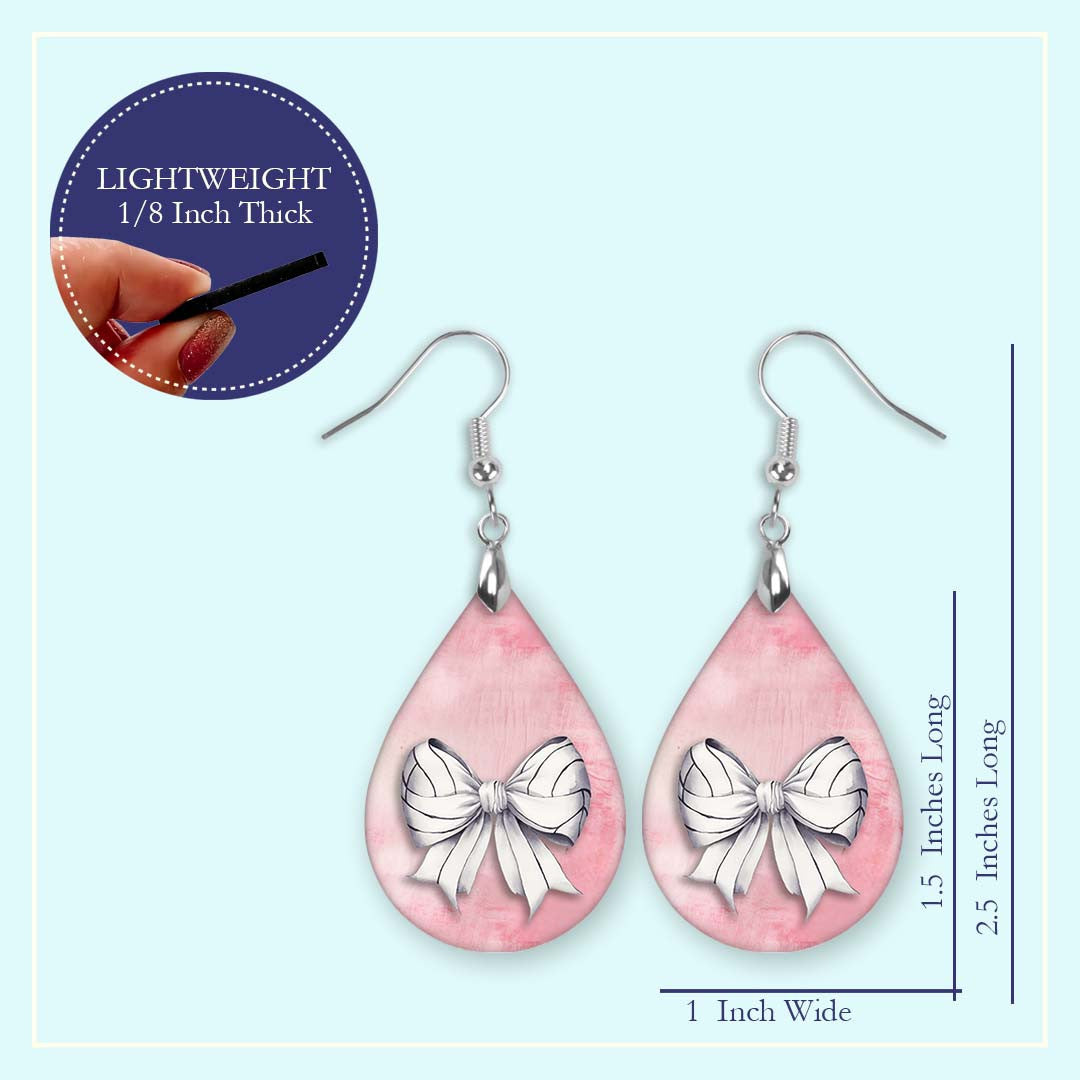 Pink Volleyball Dangle Earrings - Boho Coquette Bow Design