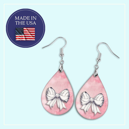 Pink Volleyball Dangle Earrings - Boho Coquette Bow Design