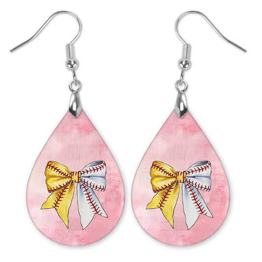 Softball Baseball Pink Dangle Earrings Boho Coquette Bow