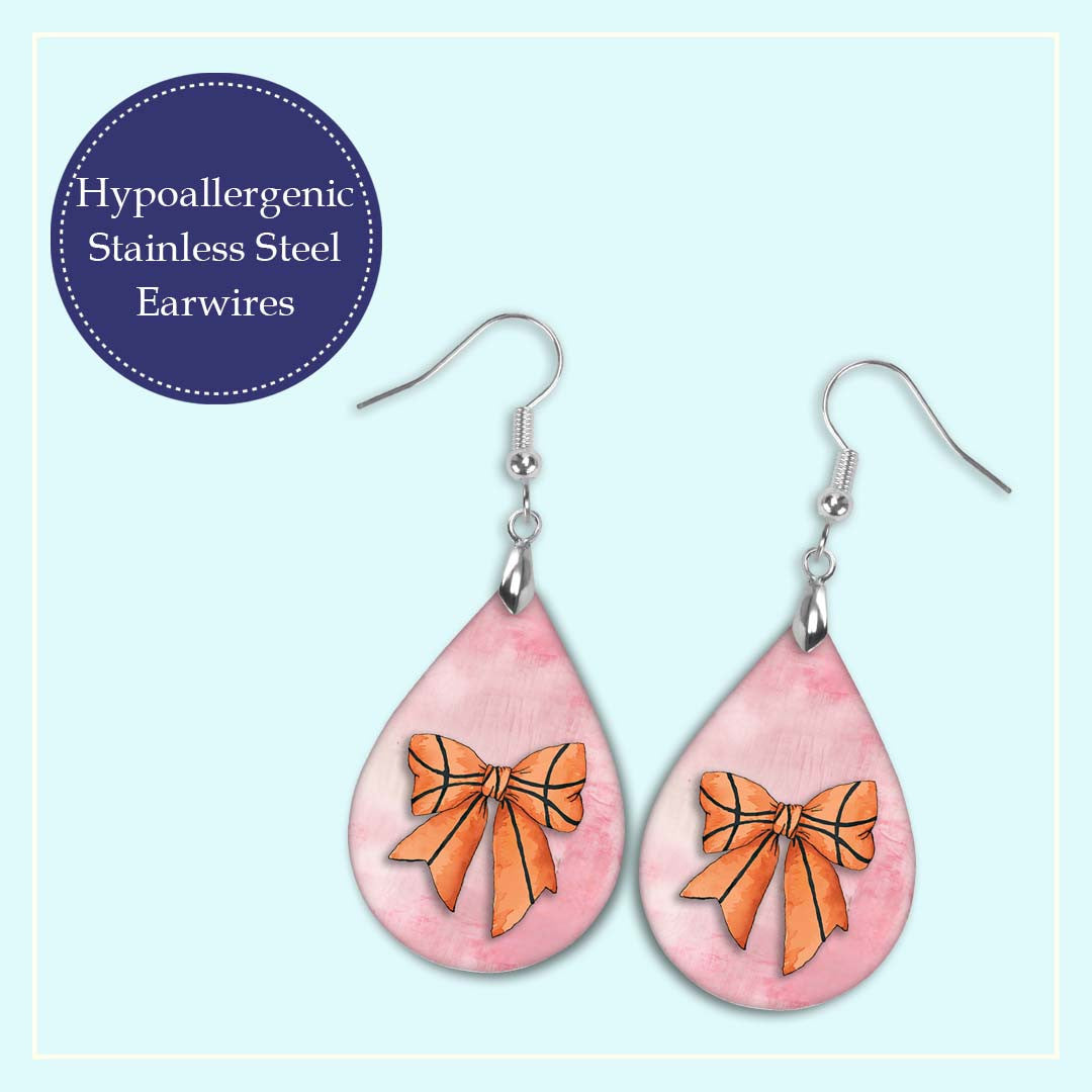 Basketball Earrings Pink Dangle Boho | Printed Wood Coquette