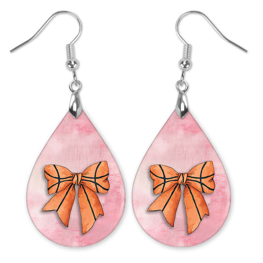Basketball Earrings Pink Dangle Boho | Printed Wood Coquette