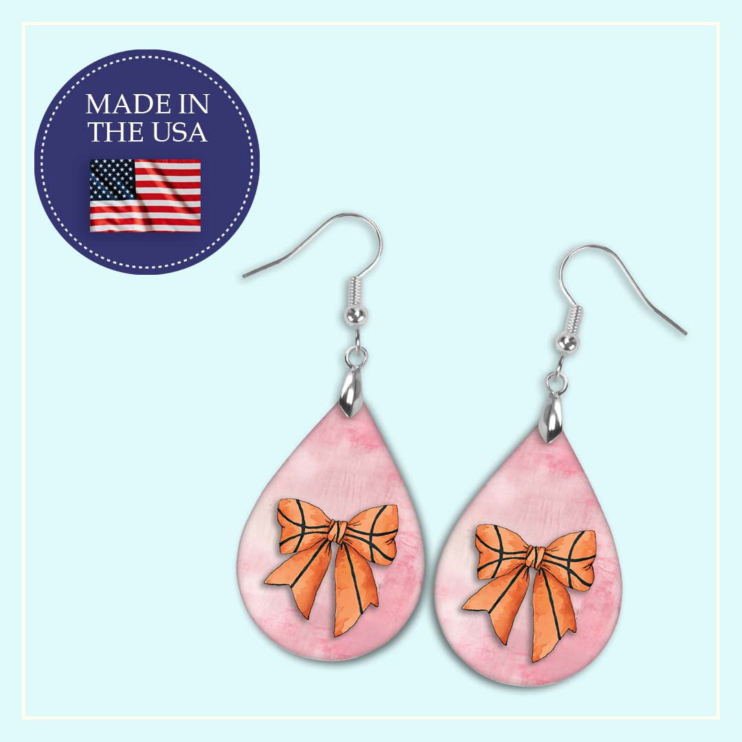 Basketball Earrings Pink Dangle Boho | Printed Wood Coquette