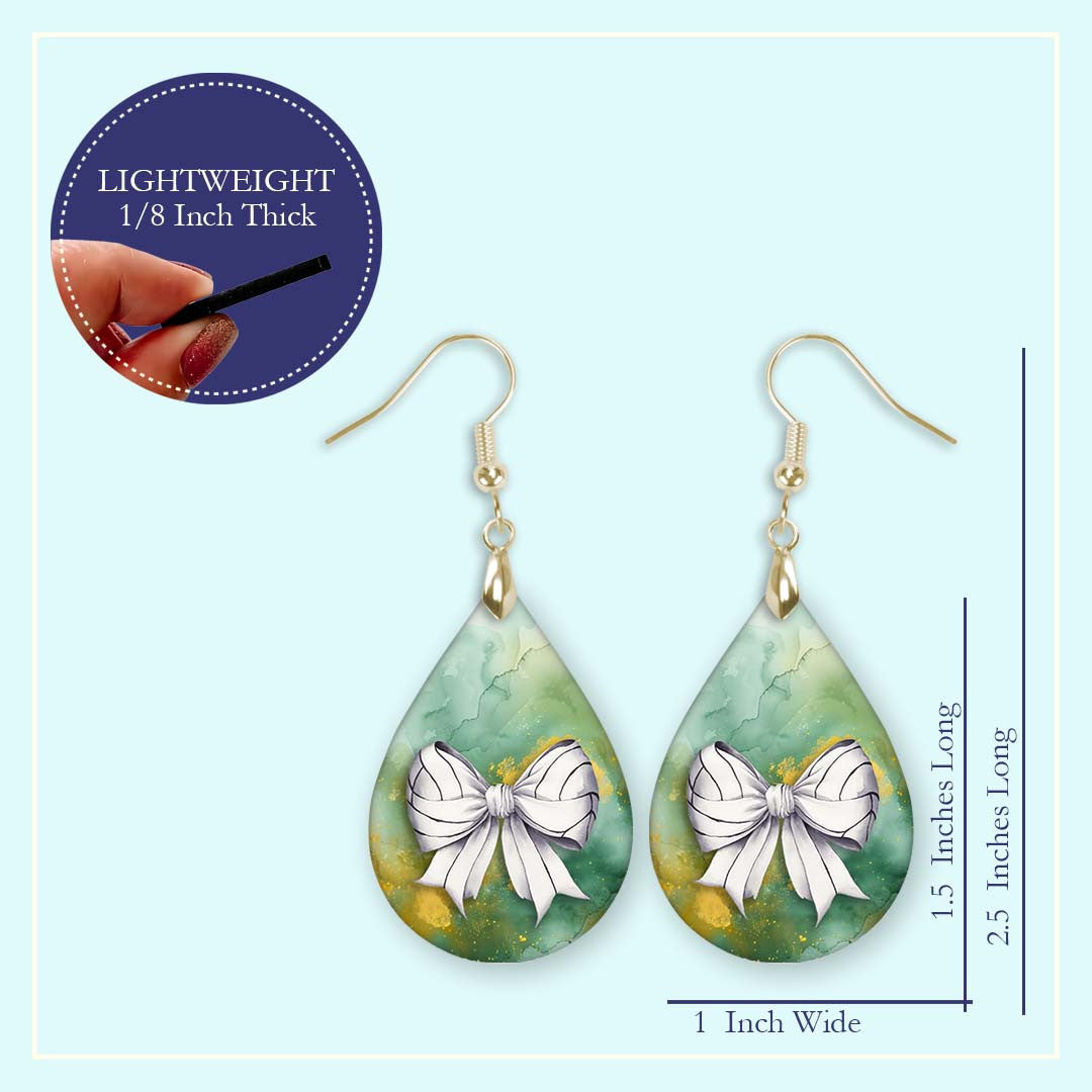 Volleyball Earrings Green Gold Dangle Boho Coquette Bow