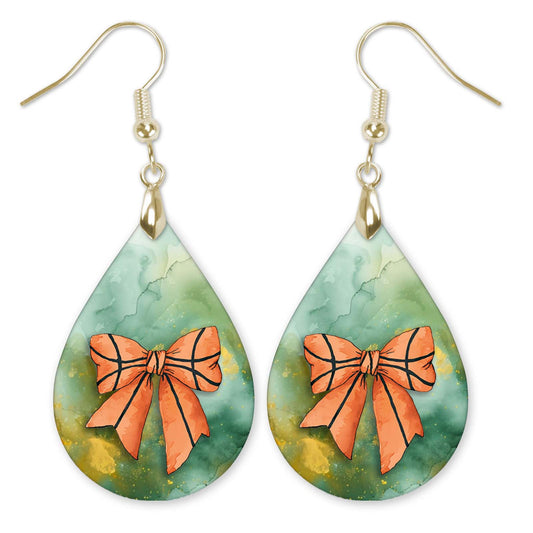 Basketball Dangle Earrings Green Gold Boho Coquette Bow