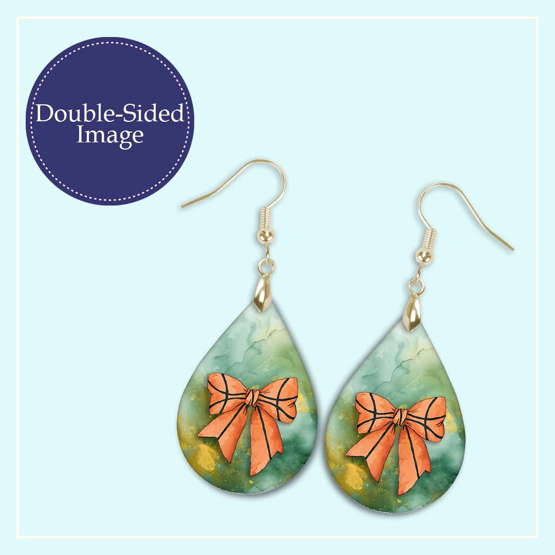 Basketball Dangle Earrings Green Gold Boho Coquette Bow