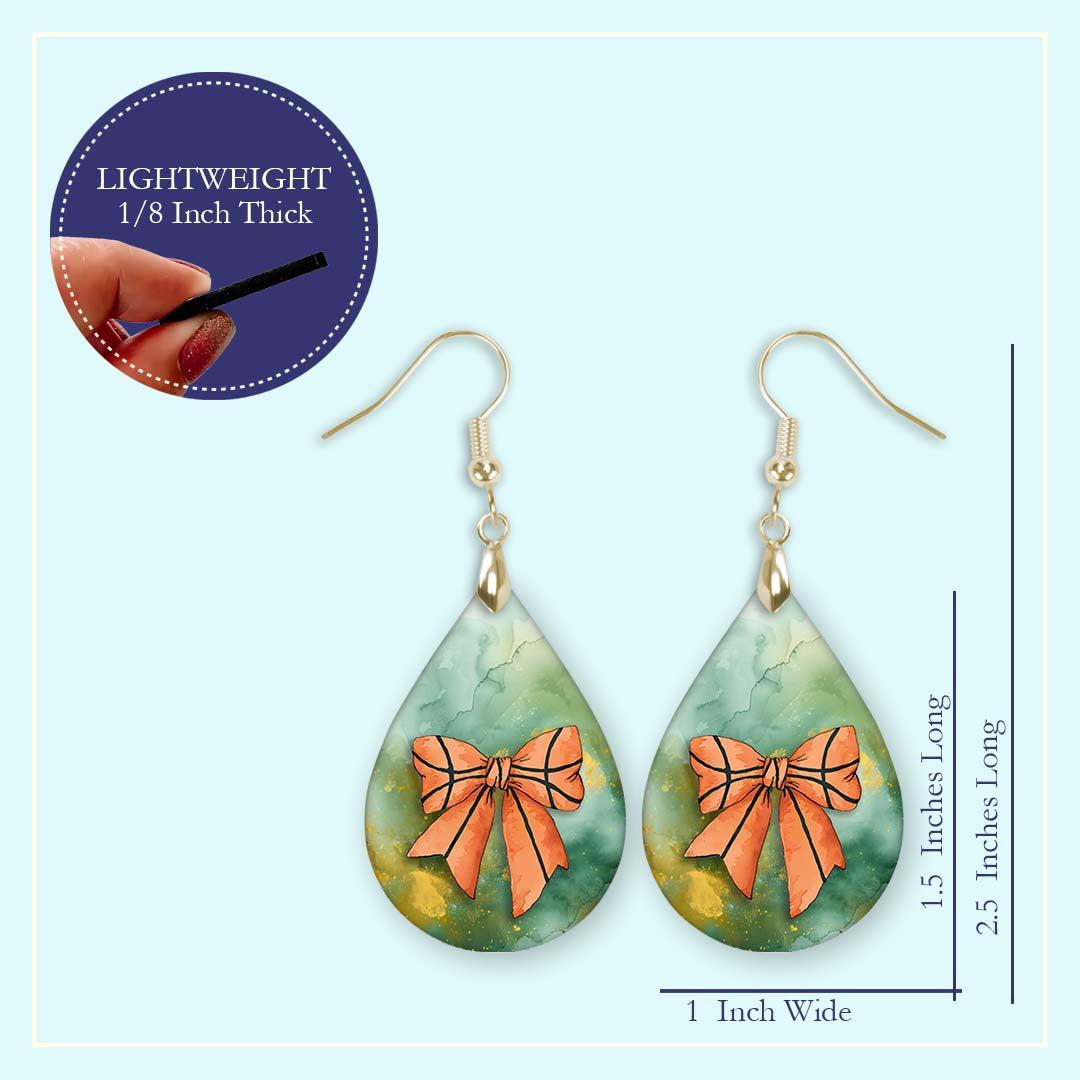 Basketball Dangle Earrings Green Gold Boho Coquette Bow
