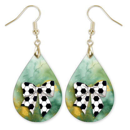 Soccer Earrings Green Gold Dangle Boho Coquette Bow