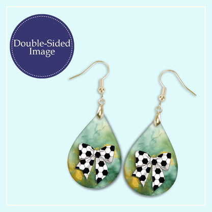 Soccer Earrings Green Gold Dangle Boho Coquette Bow