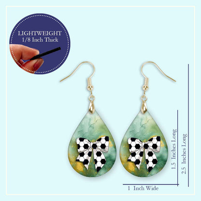 Soccer Earrings Green Gold Dangle Boho Coquette Bow