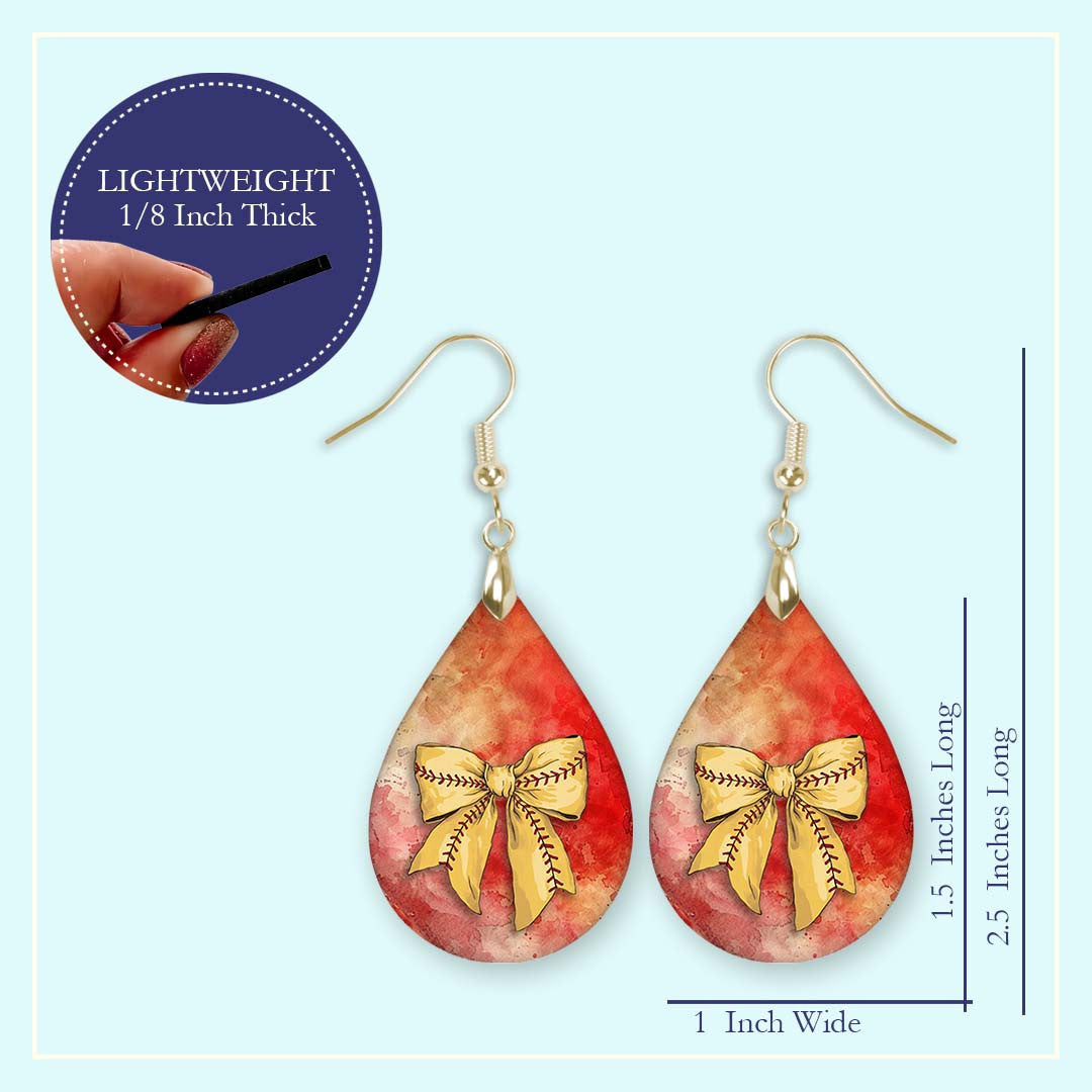 Softball Earrings Red Orange Dangle Boho Coquette Bow