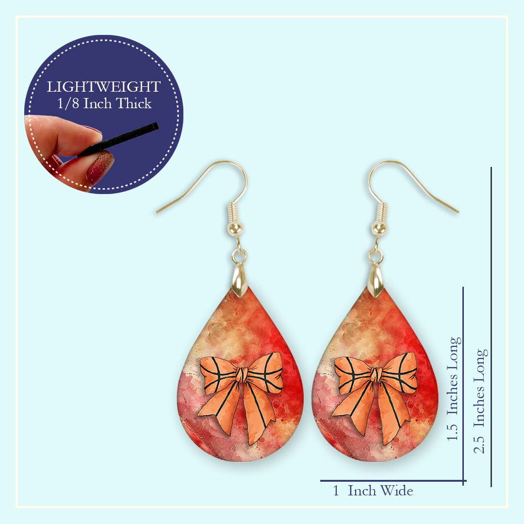 Basketball Earrings Red Orange Dangle Boho Printed Wood