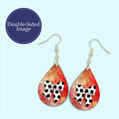 Soccer Dangle Earrings Red Orange Boho Coquette Bow