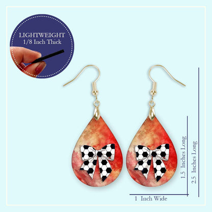Soccer Dangle Earrings Red Orange Boho Coquette Bow