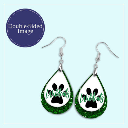Wildcats Green White Dangle Earrings | Boho Gameday Spirit