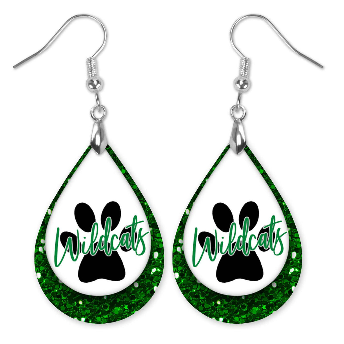 Wildcats Earrings – Green and White Teardrop Dangles — The Painted Pug