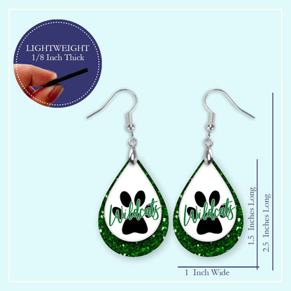 Wildcats Green White Dangle Earrings | Boho Gameday Spirit