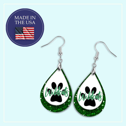 Wildcats Green White Dangle Earrings | Boho Gameday Spirit