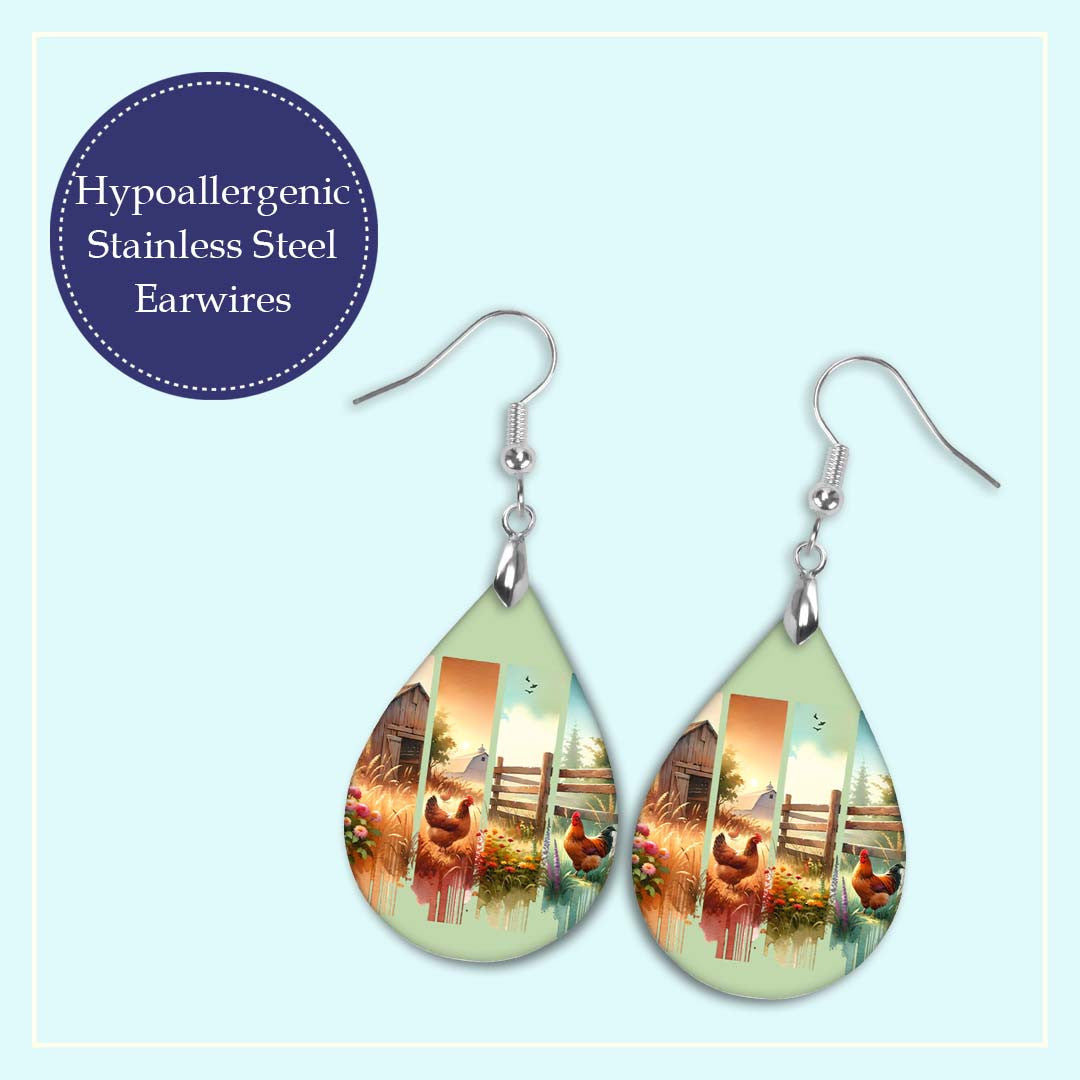 Farmhouse Chicken Teardrop Earrings – Rustic Country Jewelry For Chicken Lovers
