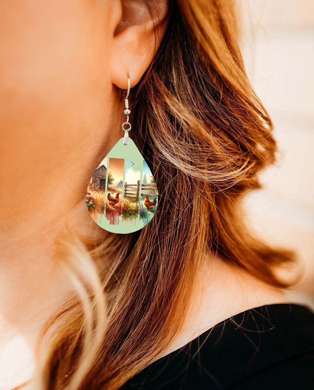 Farmhouse Chicken Teardrop Earrings – Rustic Country Jewelry For Chicken Lovers
