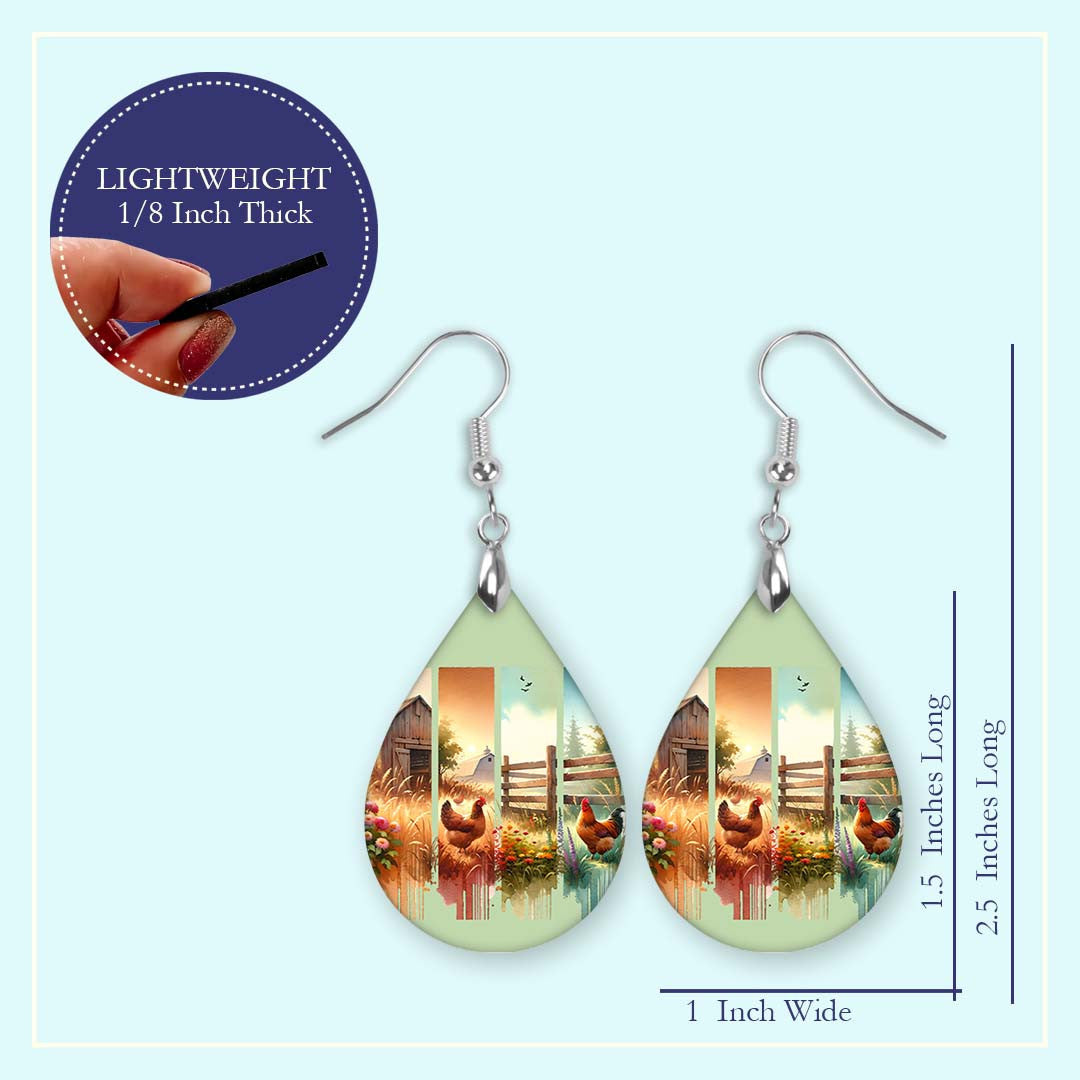 Farmhouse Chicken Teardrop Earrings – Rustic Country Jewelry For Chicken Lovers