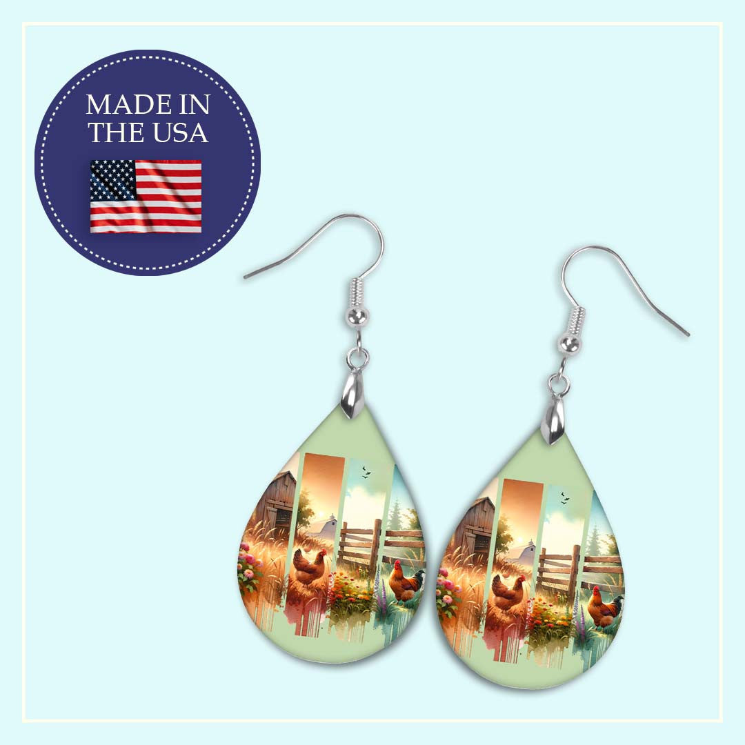 Farmhouse Chicken Teardrop Earrings – Rustic Country Jewelry For Chicken Lovers