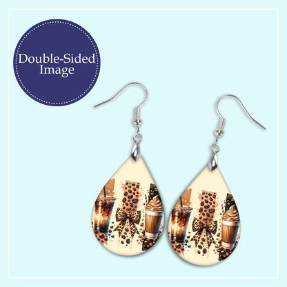 Coffee Bean Teardrop Earrings – Trendy Iced Latte Jewelry Gift For Coffee Lovers