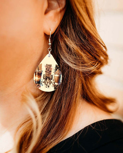 Coffee Bean Teardrop Earrings – Trendy Iced Latte Jewelry Gift For Coffee Lovers