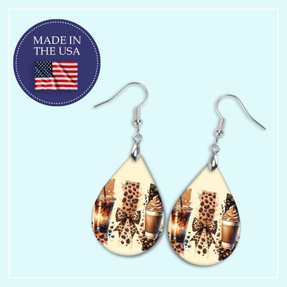Coffee Bean Teardrop Earrings – Trendy Iced Latte Jewelry Gift For Coffee Lovers