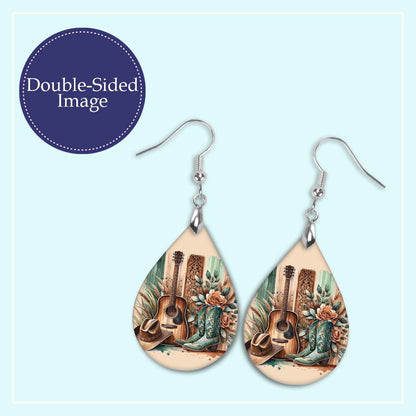 Western Guitar Boots Teardrop Earrings – Country Music Lover Gift Handmade Western Jewelry