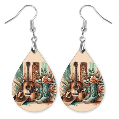 Western Guitar Boots Teardrop Earrings – Country Music Lover Gift Handmade Western Jewelry