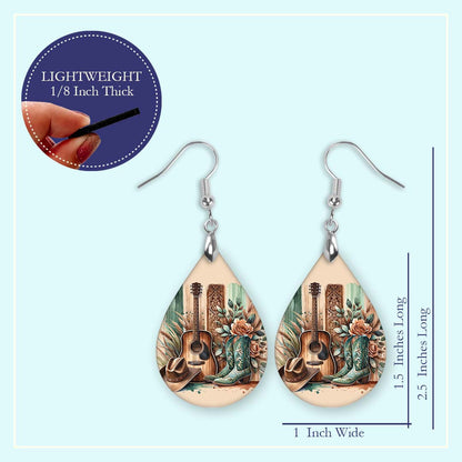 Western Guitar Boots Teardrop Earrings – Country Music Lover Gift Handmade Western Jewelry