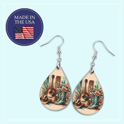 Western Guitar Boots Teardrop Earrings – Country Music Lover Gift Handmade Western Jewelry
