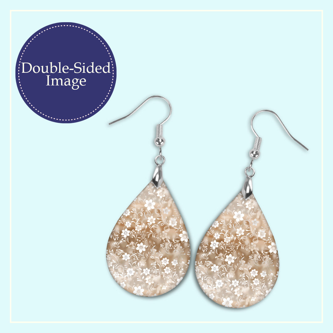 Neutral Beige Floral Teardrop Earrings – Lightweight, Hypoallergenic