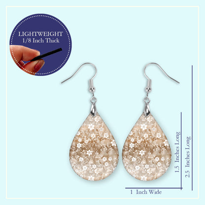 Neutral Beige Floral Teardrop Earrings – Lightweight, Hypoallergenic
