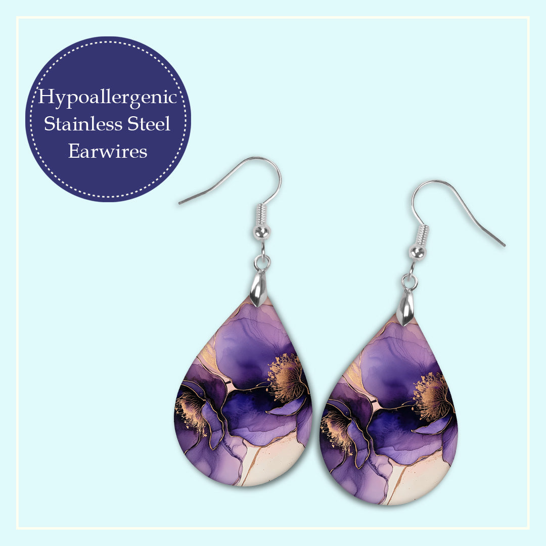Purple Floral Teardrop Earrings – Lightweight Statement Dangles