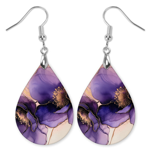 Purple Floral Teardrop Earrings – Lightweight Statement Dangles