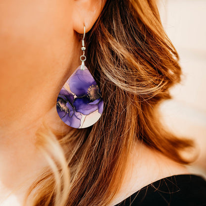 Purple Floral Teardrop Earrings – Lightweight Statement Dangles