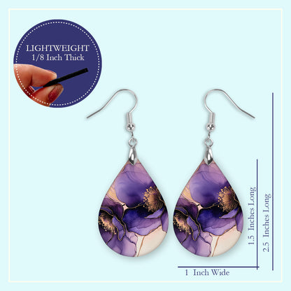 Purple Floral Teardrop Earrings – Lightweight Statement Dangles