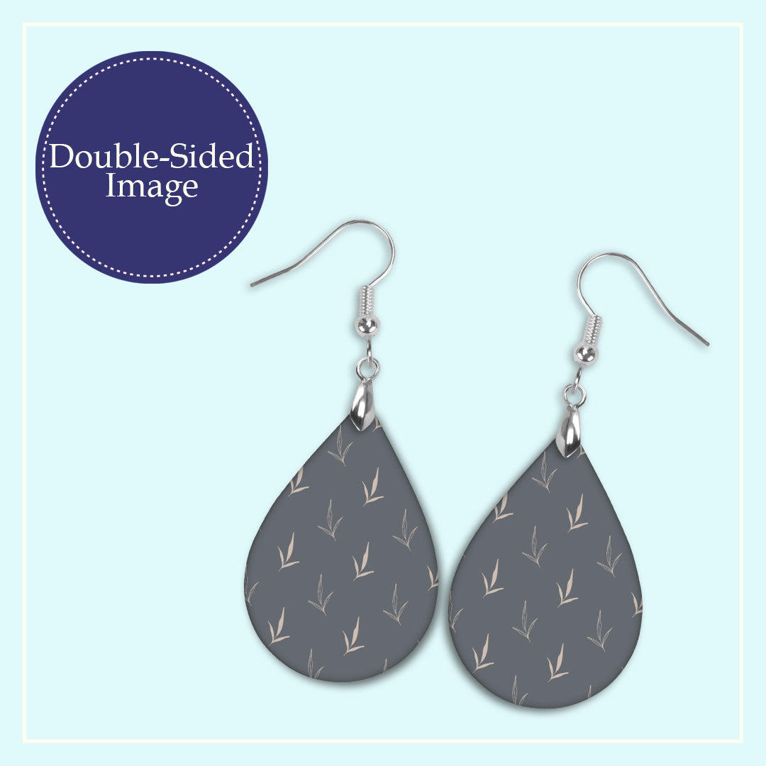 Grey Floral Teardrop Earrings – Mini or Large Lightweight Drops