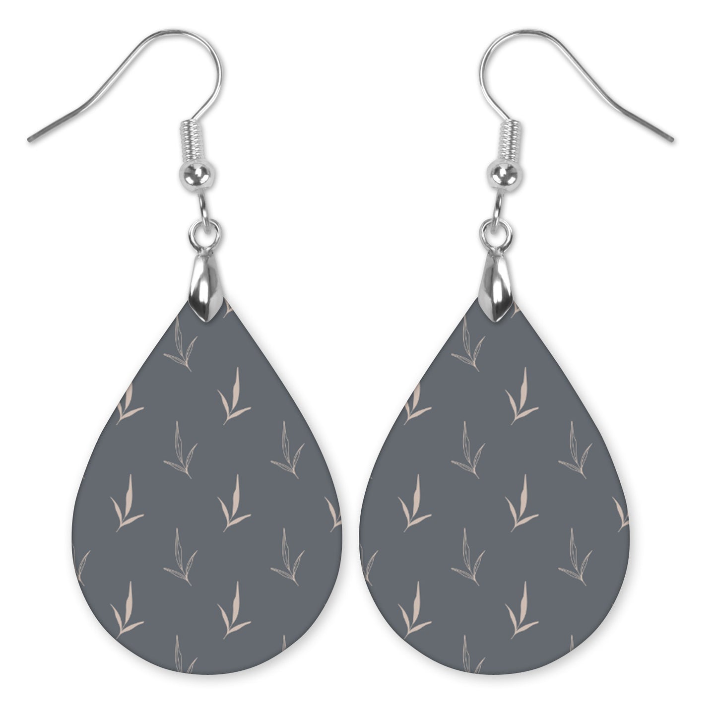 Grey Floral Teardrop Earrings – Mini or Large Lightweight Drops