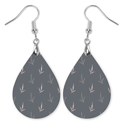 Grey Floral Teardrop Earrings – Mini or Large Lightweight Drops