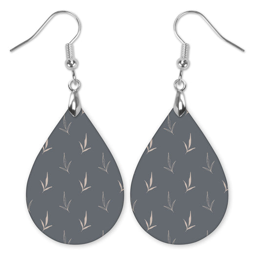 Grey Floral Teardrop Earrings – Mini or Large Lightweight Drops