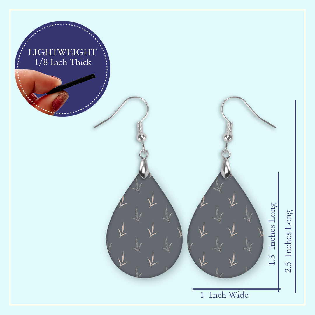 Grey Floral Teardrop Earrings – Mini or Large Lightweight Drops