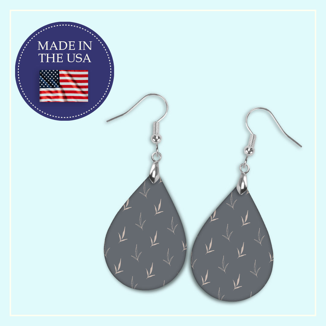 Grey Floral Teardrop Earrings – Mini or Large Lightweight Drops