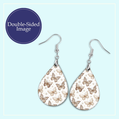 Beige Butterfly Teardrop Earrings – Lightweight Neutral Nature Dangles