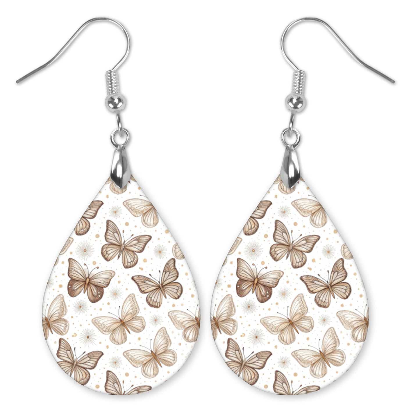 Beige Butterfly Teardrop Earrings – Lightweight Neutral Nature Dangles