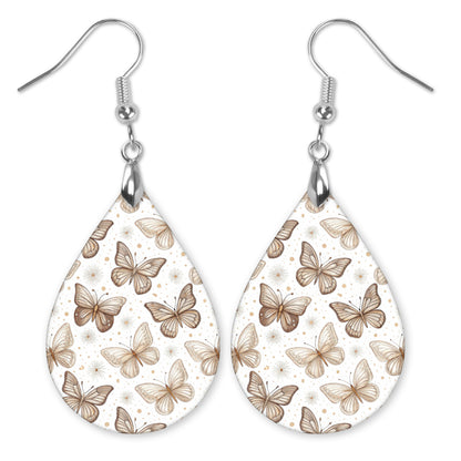 Beige Butterfly Teardrop Earrings – Lightweight Neutral Nature Dangles