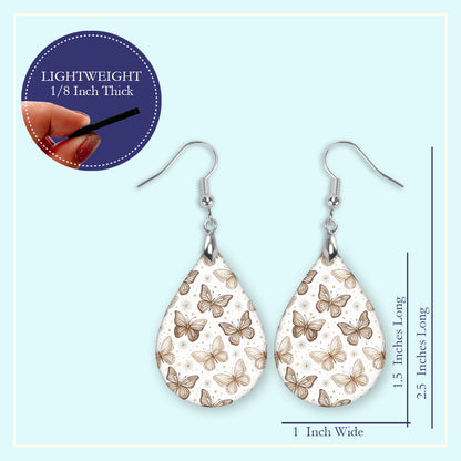 Beige Butterfly Teardrop Earrings – Lightweight Neutral Nature Dangles