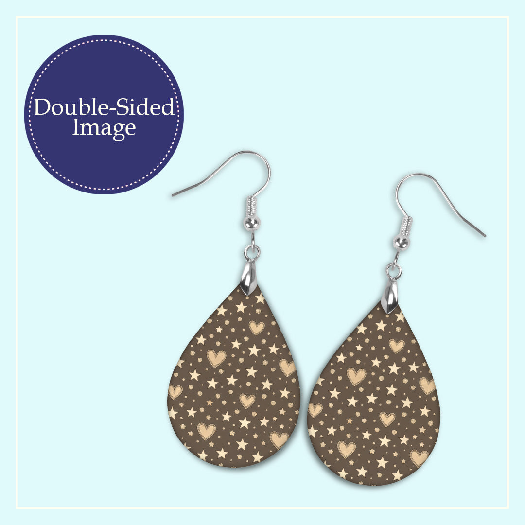 Brown Heart & Star Teardrop Earrings – Lightweight Neutral Dangle Earrings