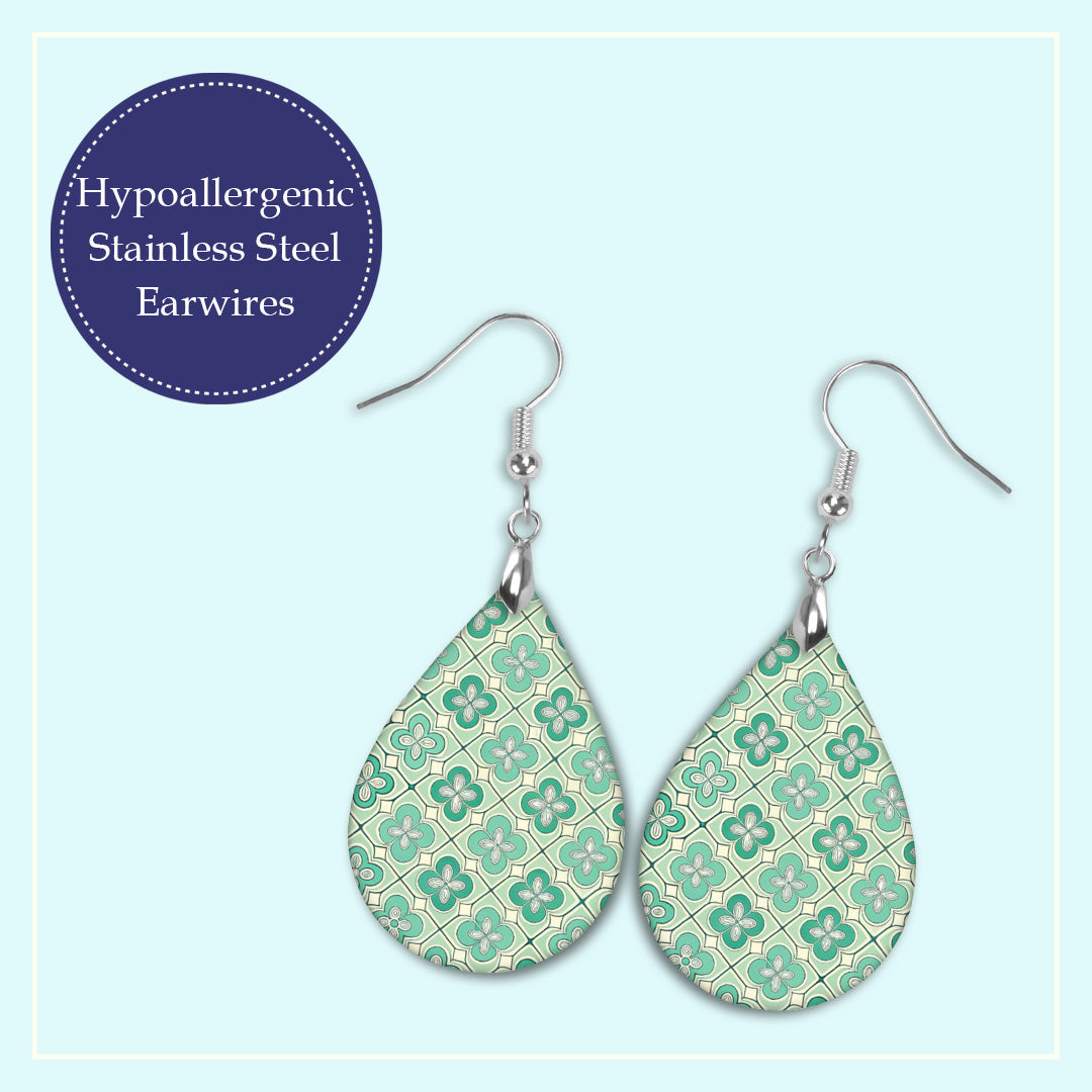Mint Green Mosaic Teardrop Earrings – Lightweight Geometric Dangle Earrings